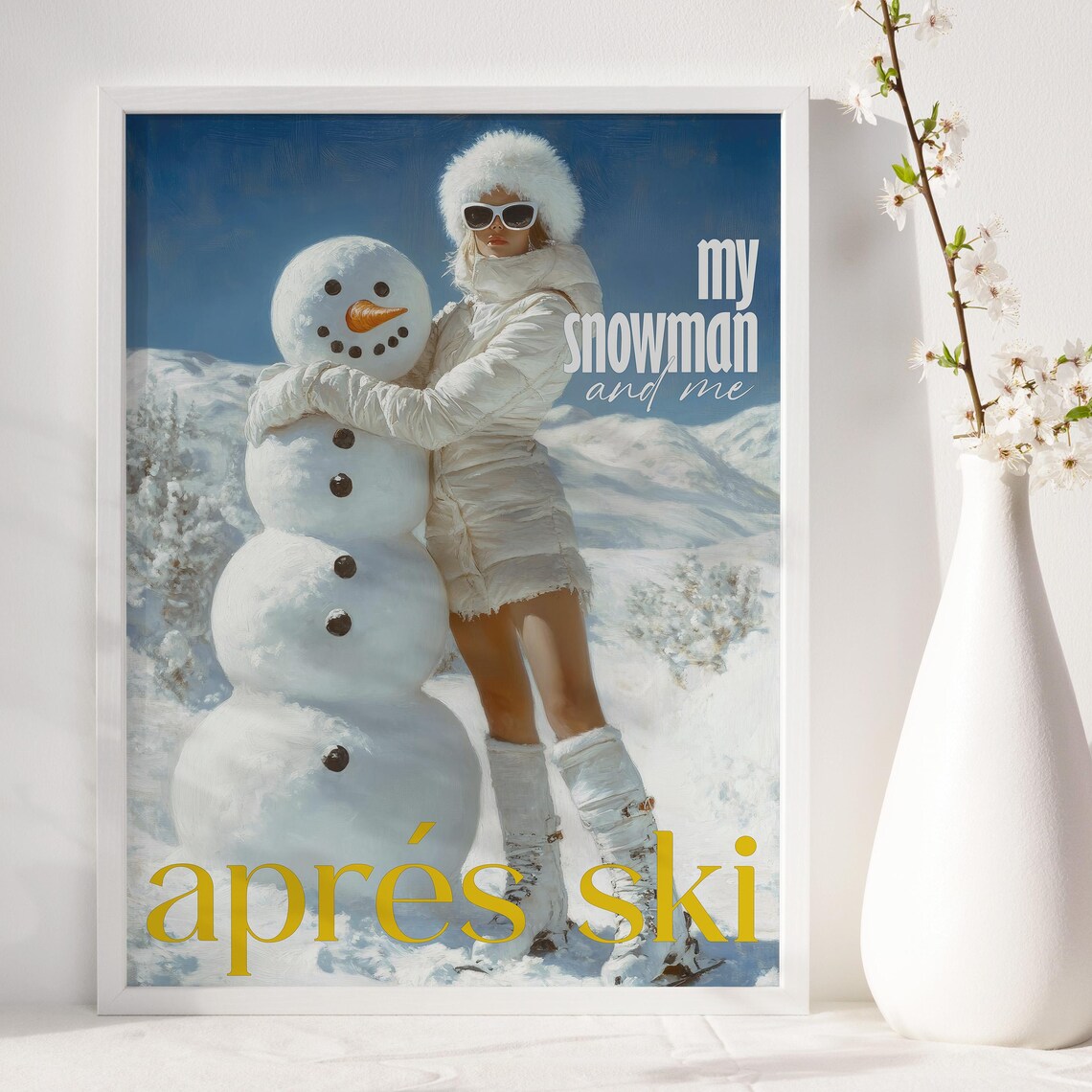 My Snowman And Me Apres Ski Retro Winter Fashion Wall Art Poster - Image 5