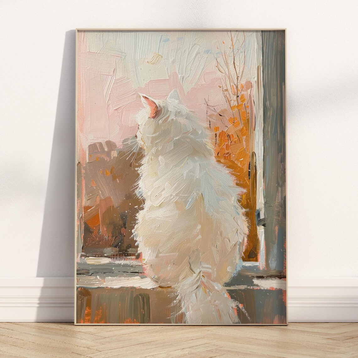White Fluffy Cat Vintage Cat Art Print, Preppy Decor - Image 3