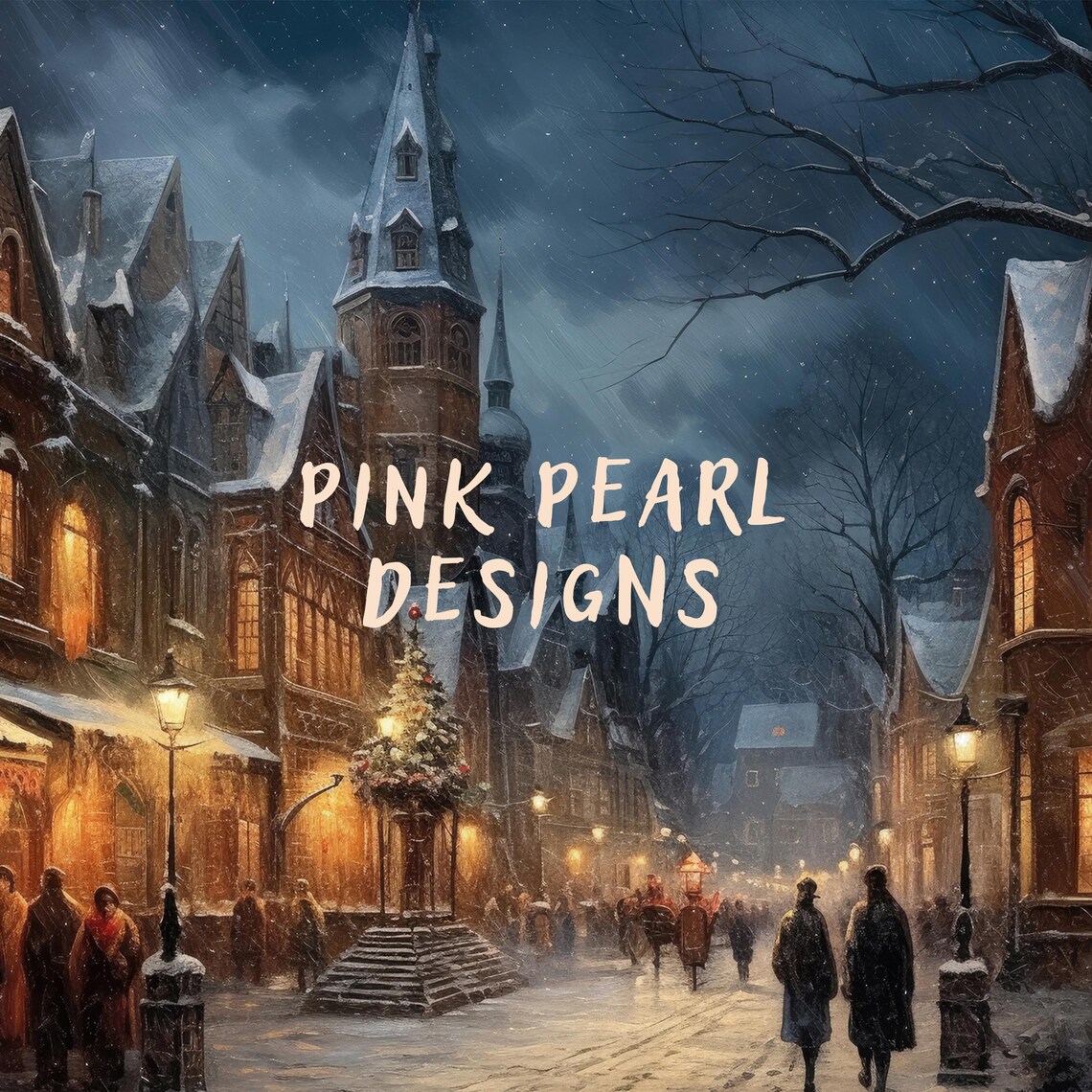 Moody European Old Town Christmas Night Market Wall Art Poster - Image 2