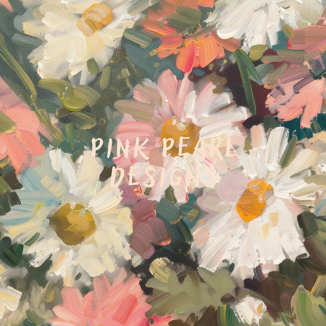 White Pink Daisy Flowers Impressionist Garden Oil Painting Poster - Image 6