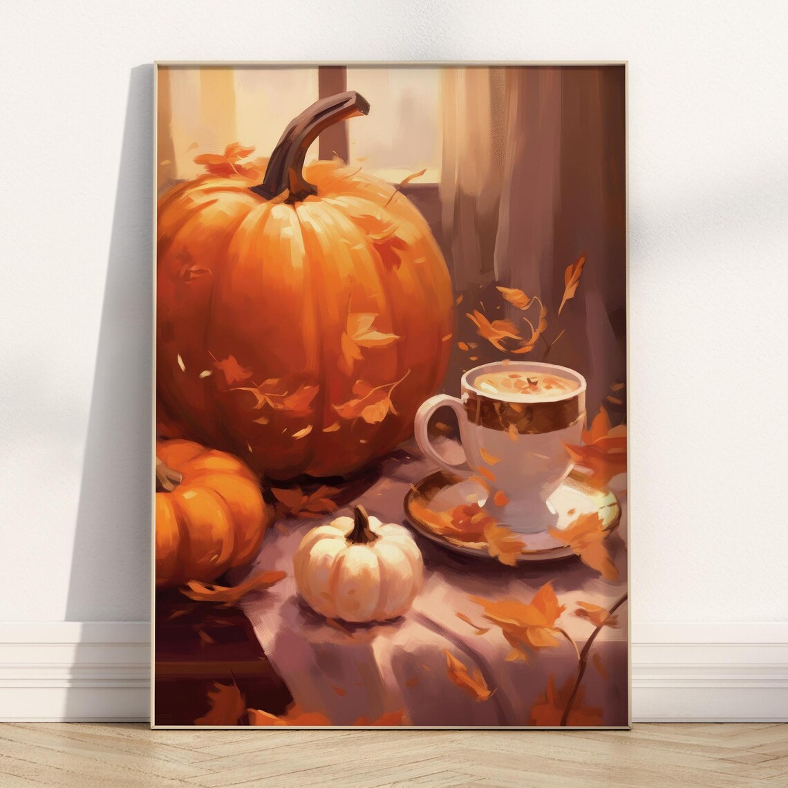 Pumpkin Spice Latte Autumn Coffee Pumpkins Fall Leaves Cozy Kitchen Poster - Image 4