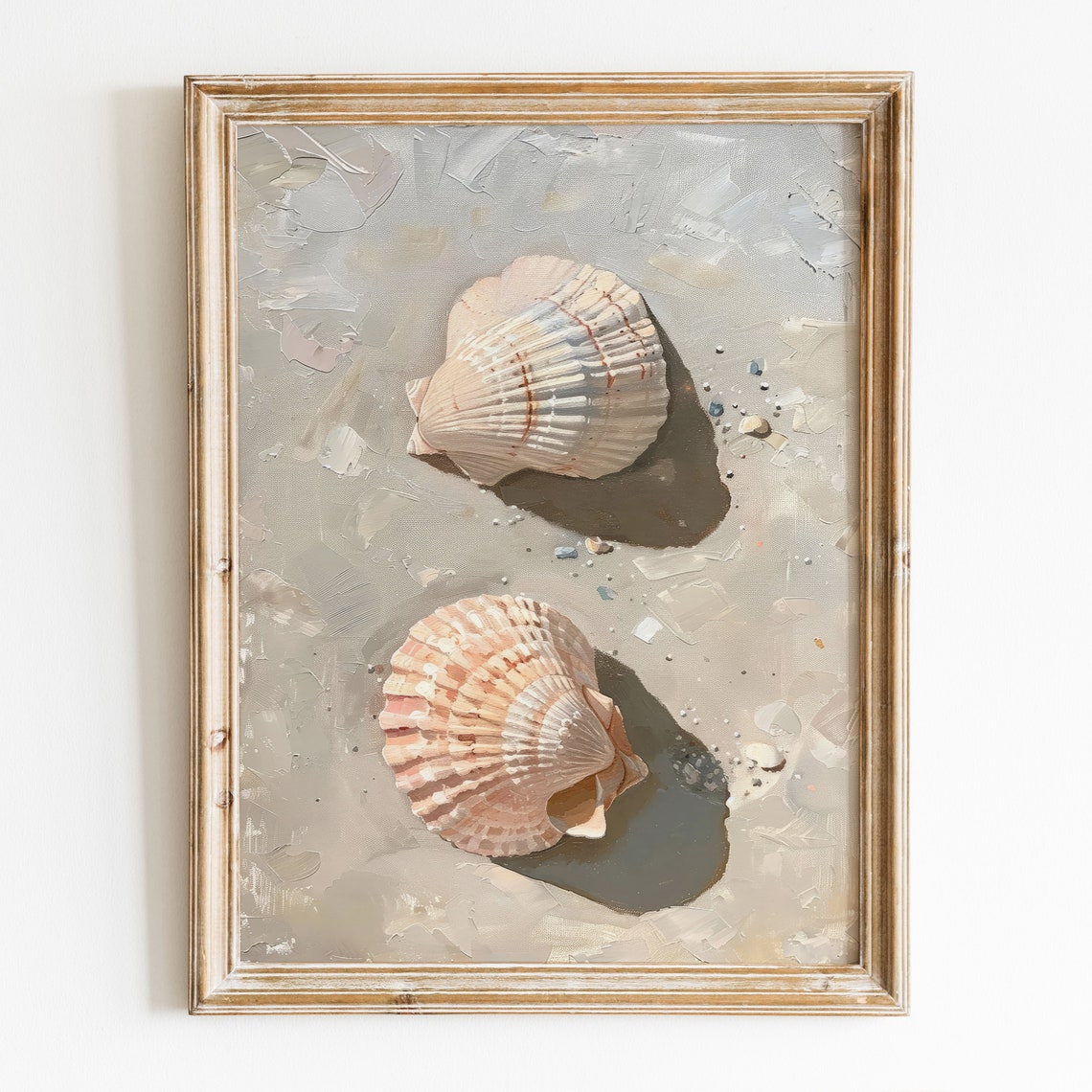Two Blush Scallop Seashells Sand Coastal Painting Wall Art Print