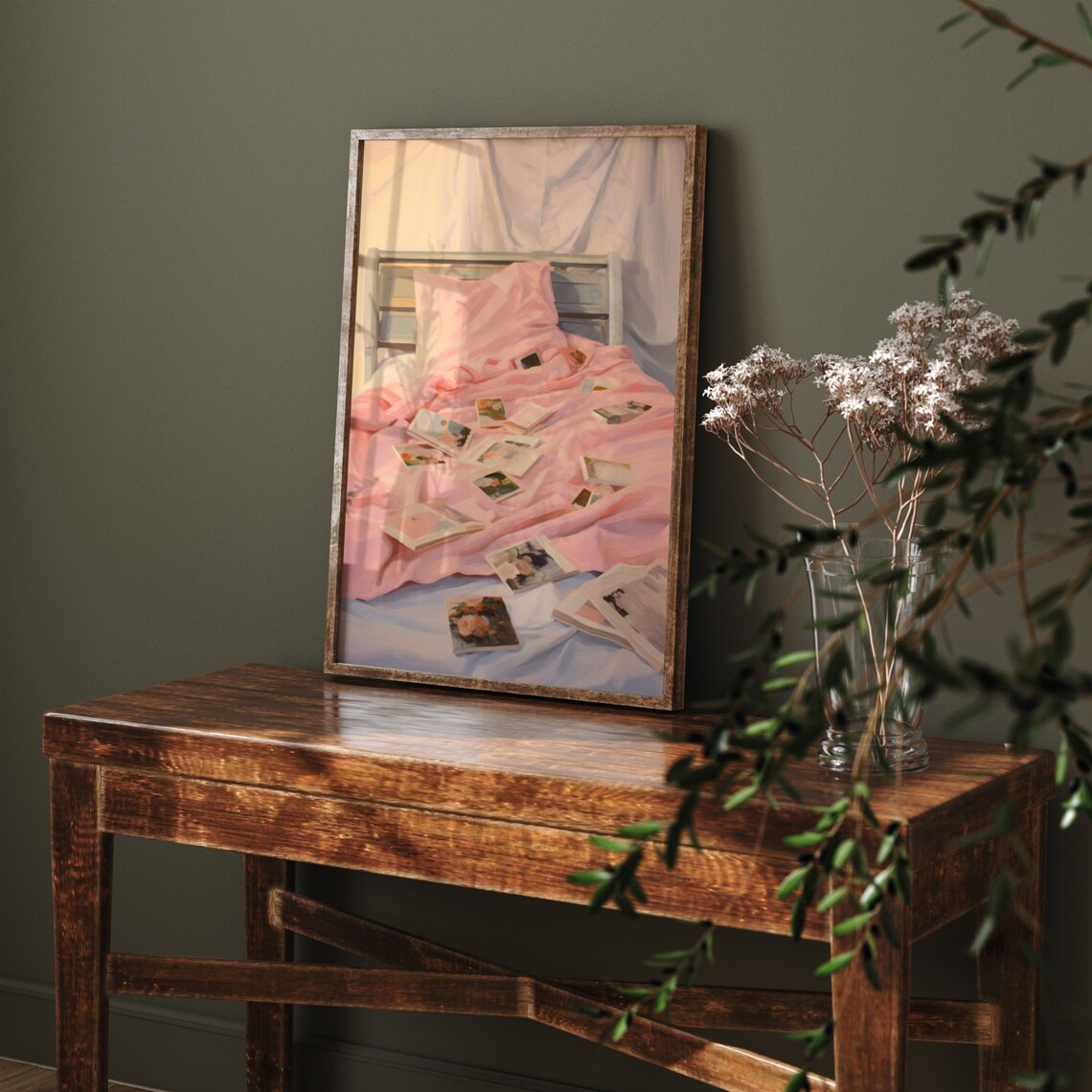 Girly Pink Bed and Photos Vintage Retro Art Print - Image 4