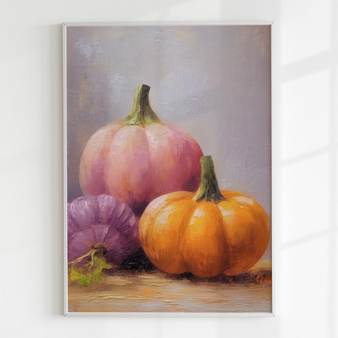 Pink Orange Purple Pumpkins Still Life Pastel Fall Harvest Kitchen Poster - Image 5