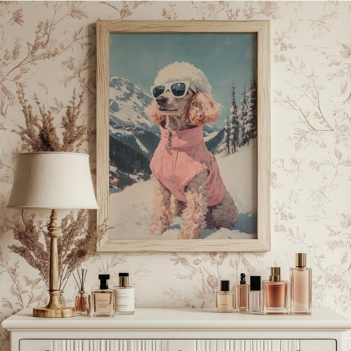 Cool Poodle In Sunglasses Pink Ski Jacket Mountain Art Poster - Image 6