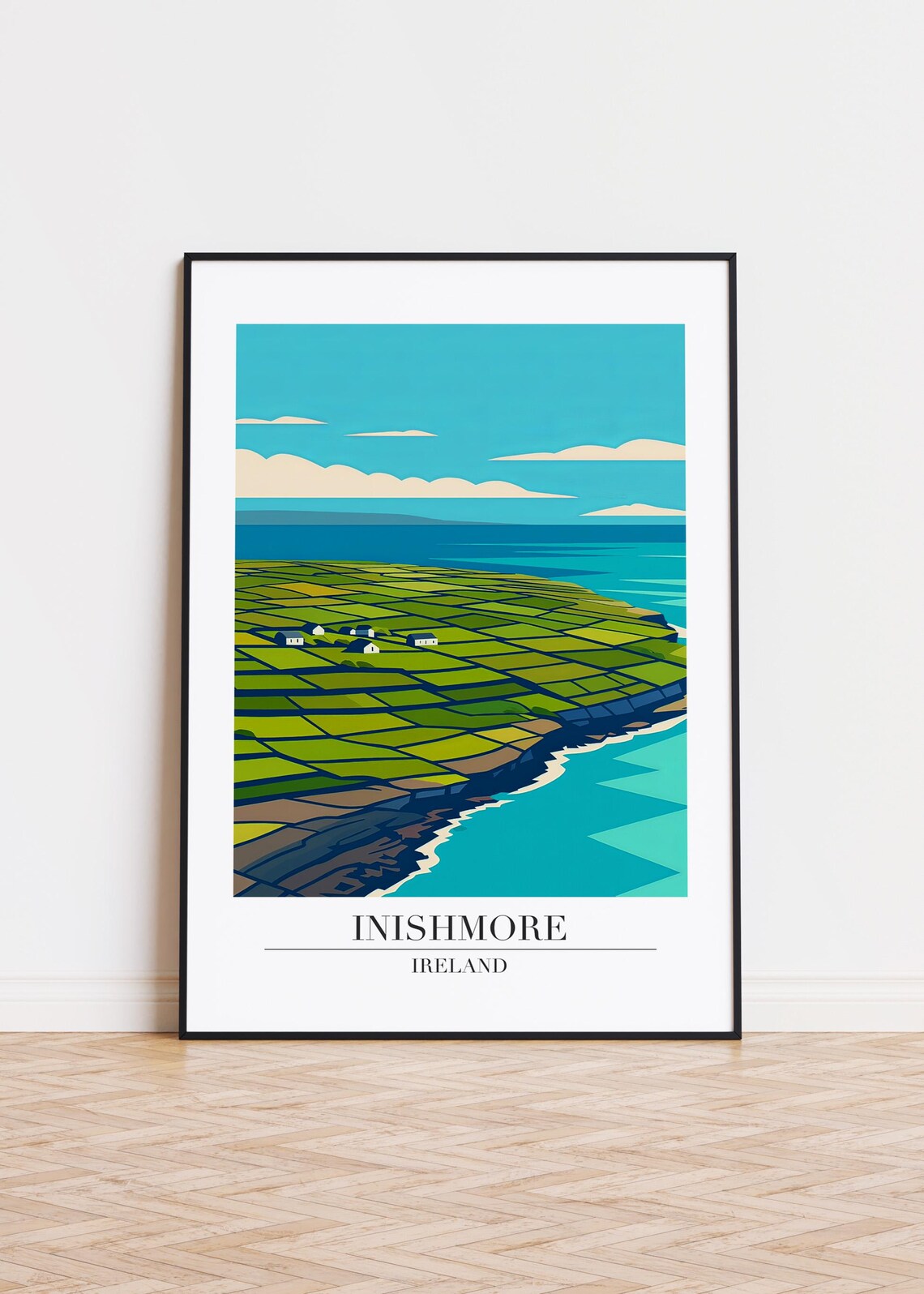 Inishmore Ireland Patchwork Green Fields Travel Poster Island Coast Art