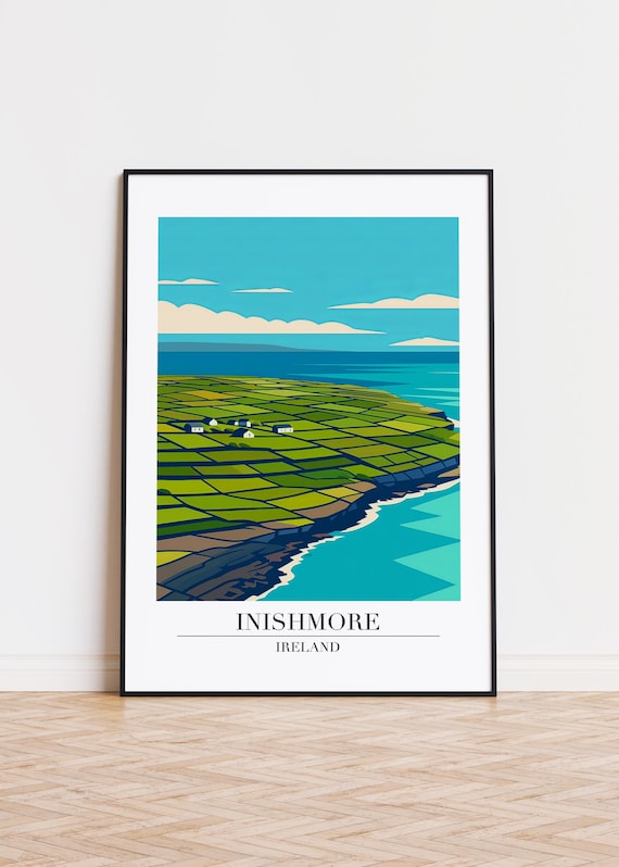 Inishmore Ireland Patchwork Green Fields Travel Poster Island Coast Art