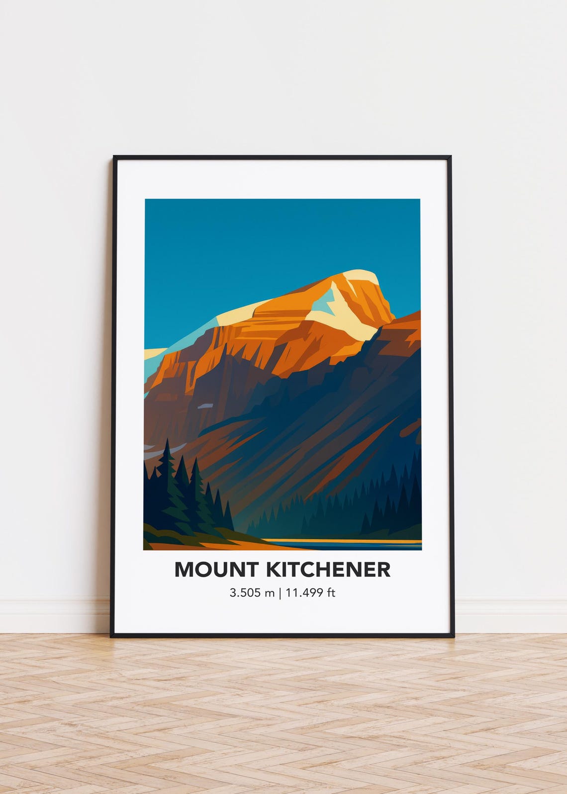 Mount Kitchener 3505m Golden Sunset Peak Minimalist Travel Poster