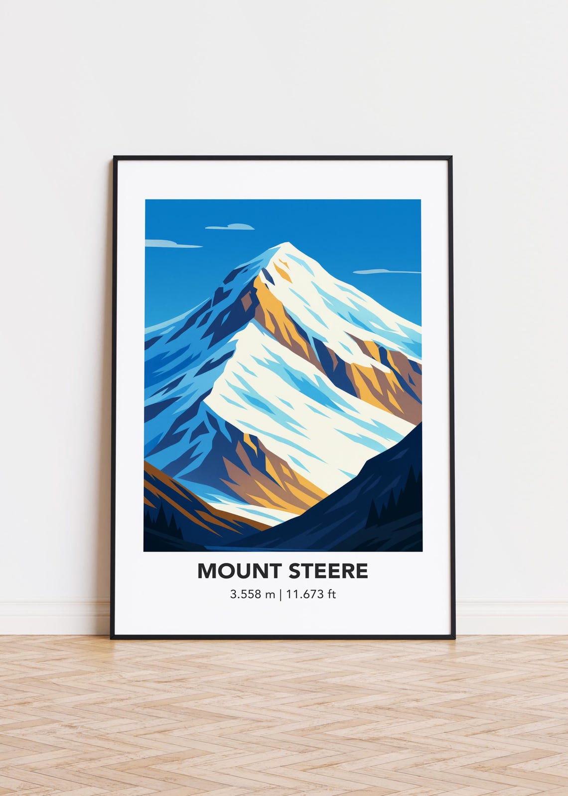 Mount Steere Snowy Summit Blue Modern Illustration Art Poster