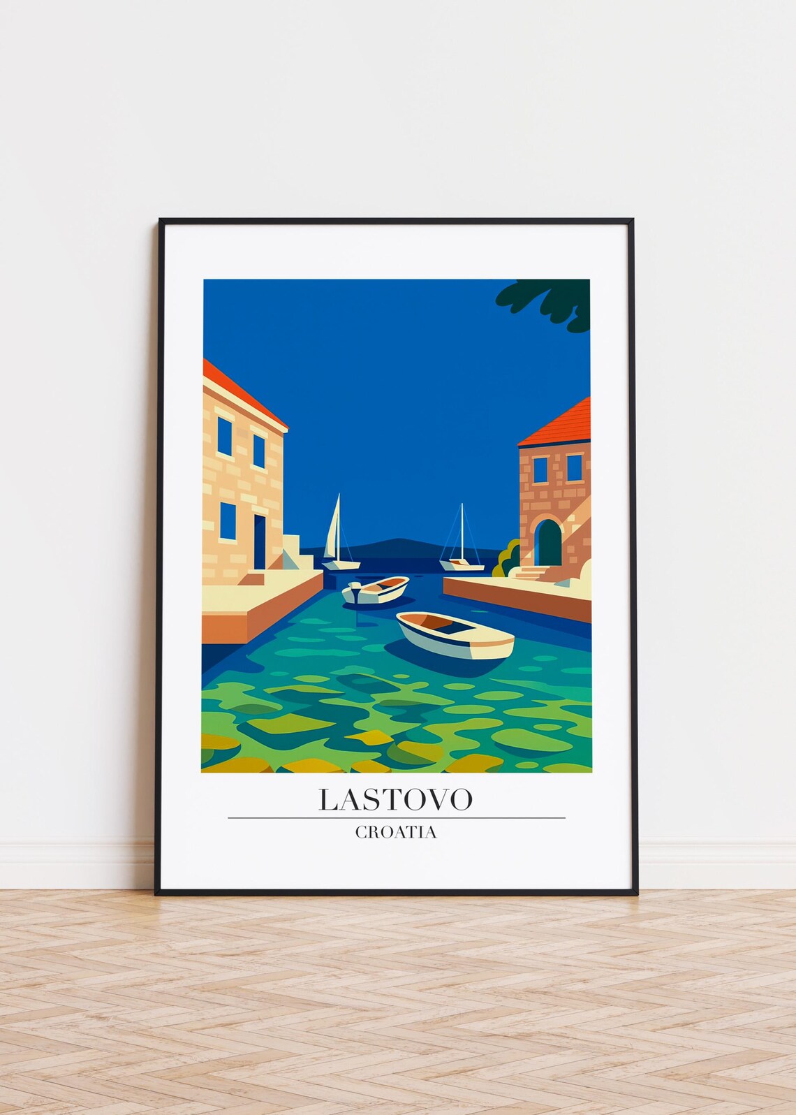 Lastovo Croatia Harbor Travel Poster Adriatic Coast Boat Art