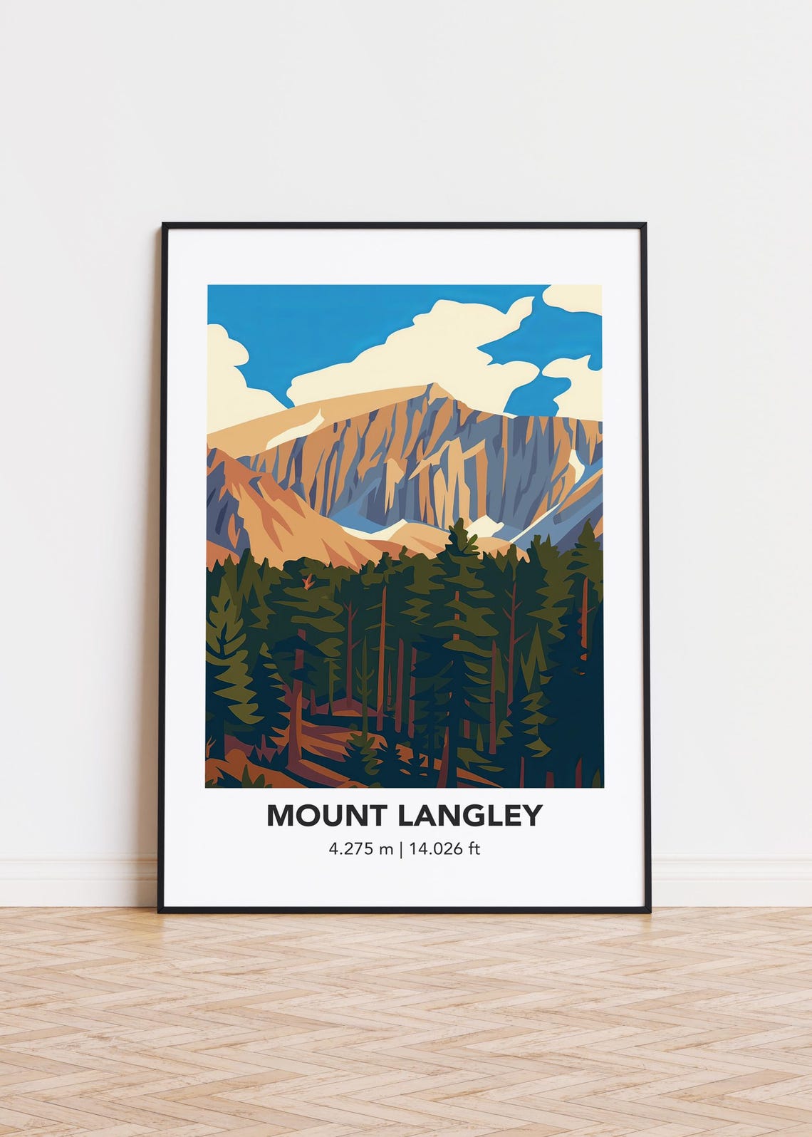 Mount Langley Pine Forest Cliffs Mountain Illustration Art Poster