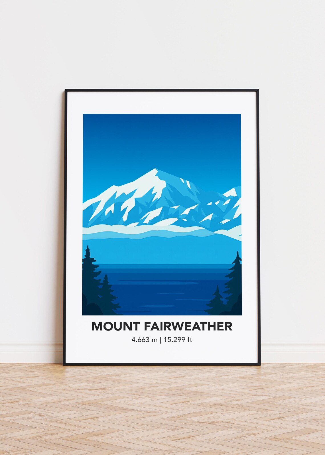 Mount Fairweather Icy Blue Snow Peak Still Lake Pines Poster
