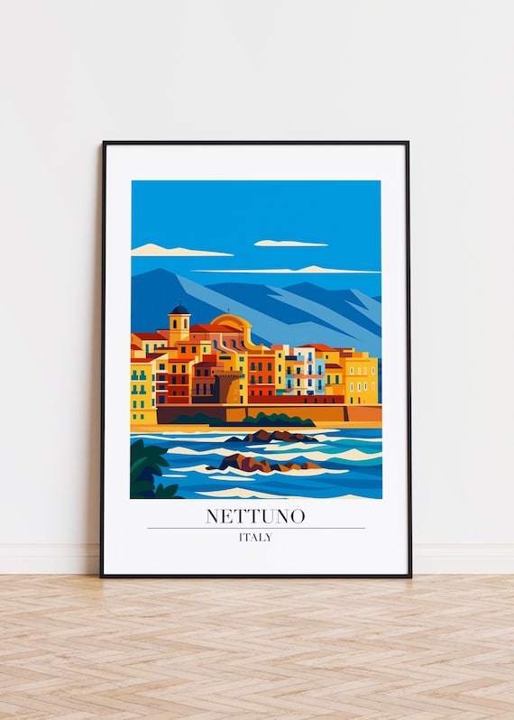 Nettuno Italy Seaside Old Town Retro Travel Illustration Poster