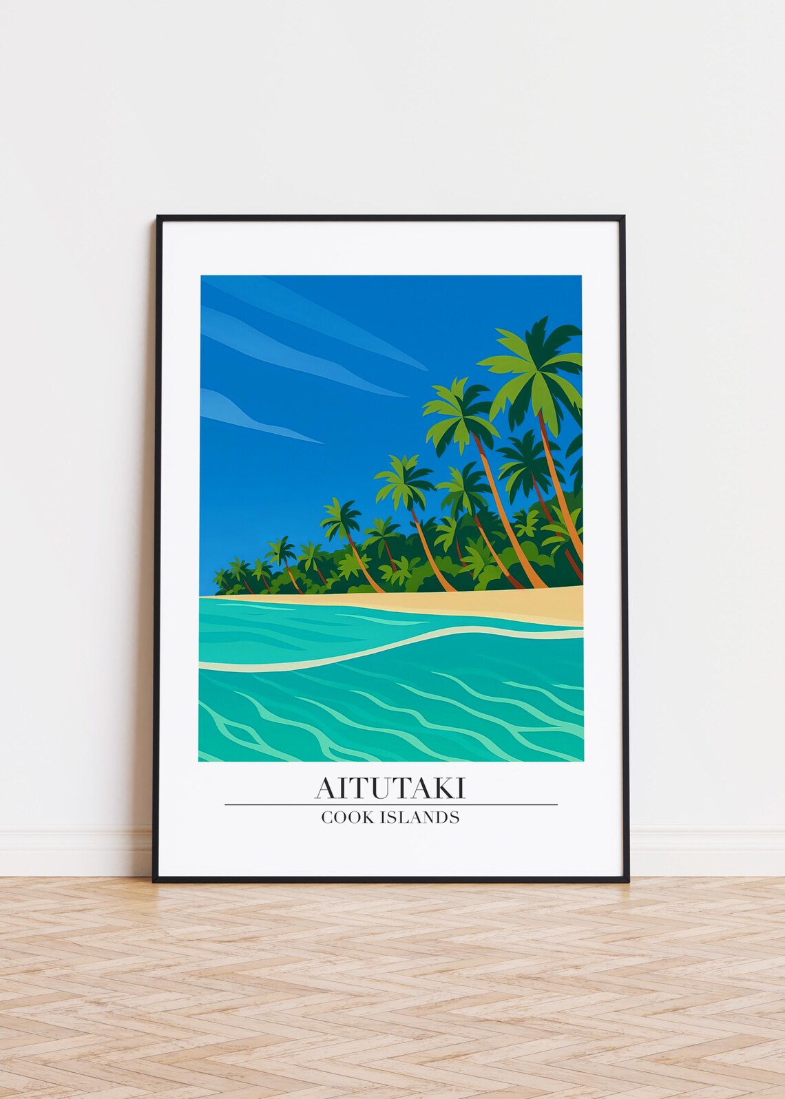 Aitutaki Cook Islands Tropical Beach Palm Trees Travel Art Poster