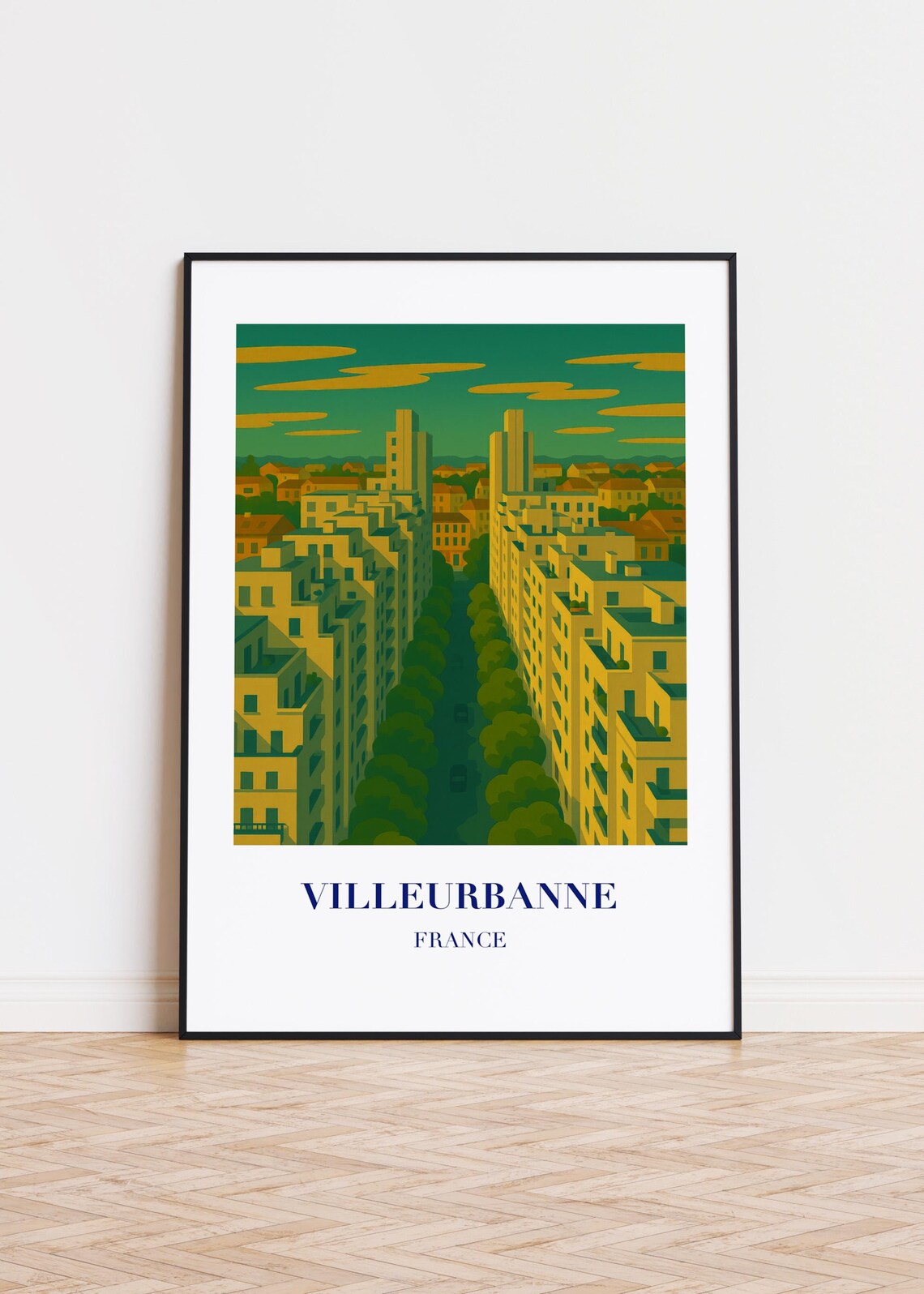 Villeurbanne France Modern City Illustration Boulevard Travel Poster