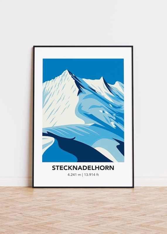 Stecknadelhorn Snowy Peak Minimalist Mountain Illustration Poster