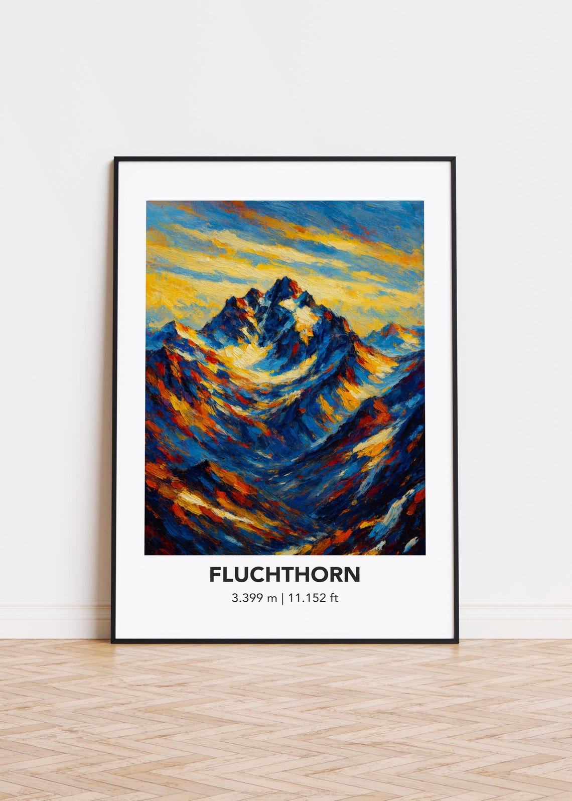 Fluchthorn Alpine Peaks Golden Sunset Oil Painting Style Poster
