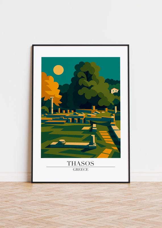 Thasos Greece Poster Modern Travel Illustration Art