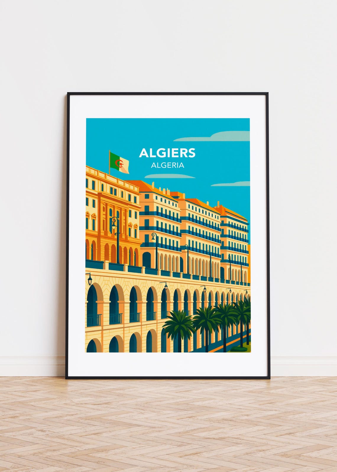 Algiers Algeria Colonial Arcade Waterfront Sunny Scene Poster