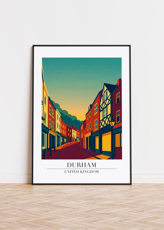 Durham United Kingdom Old Street Sunset Glow Retro Travel Poster