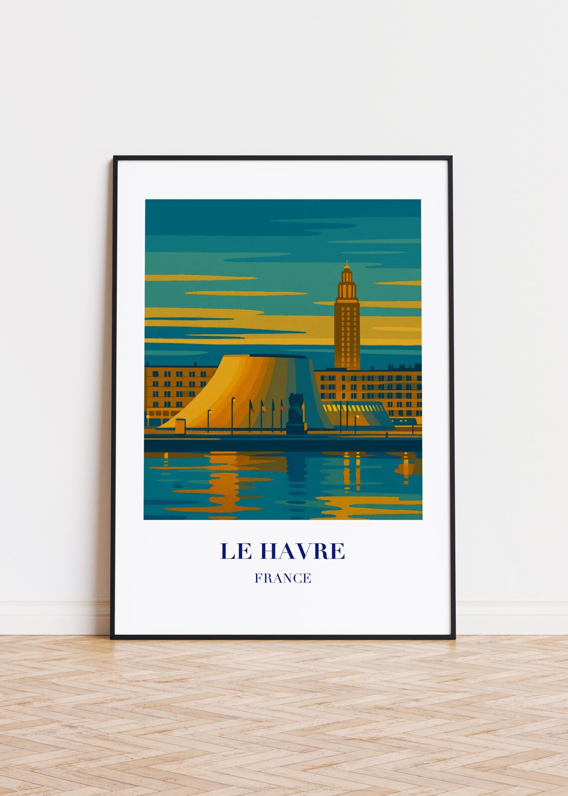 Le Havre France Golden Sunset Harbor Waterfront Skyline Art Poster