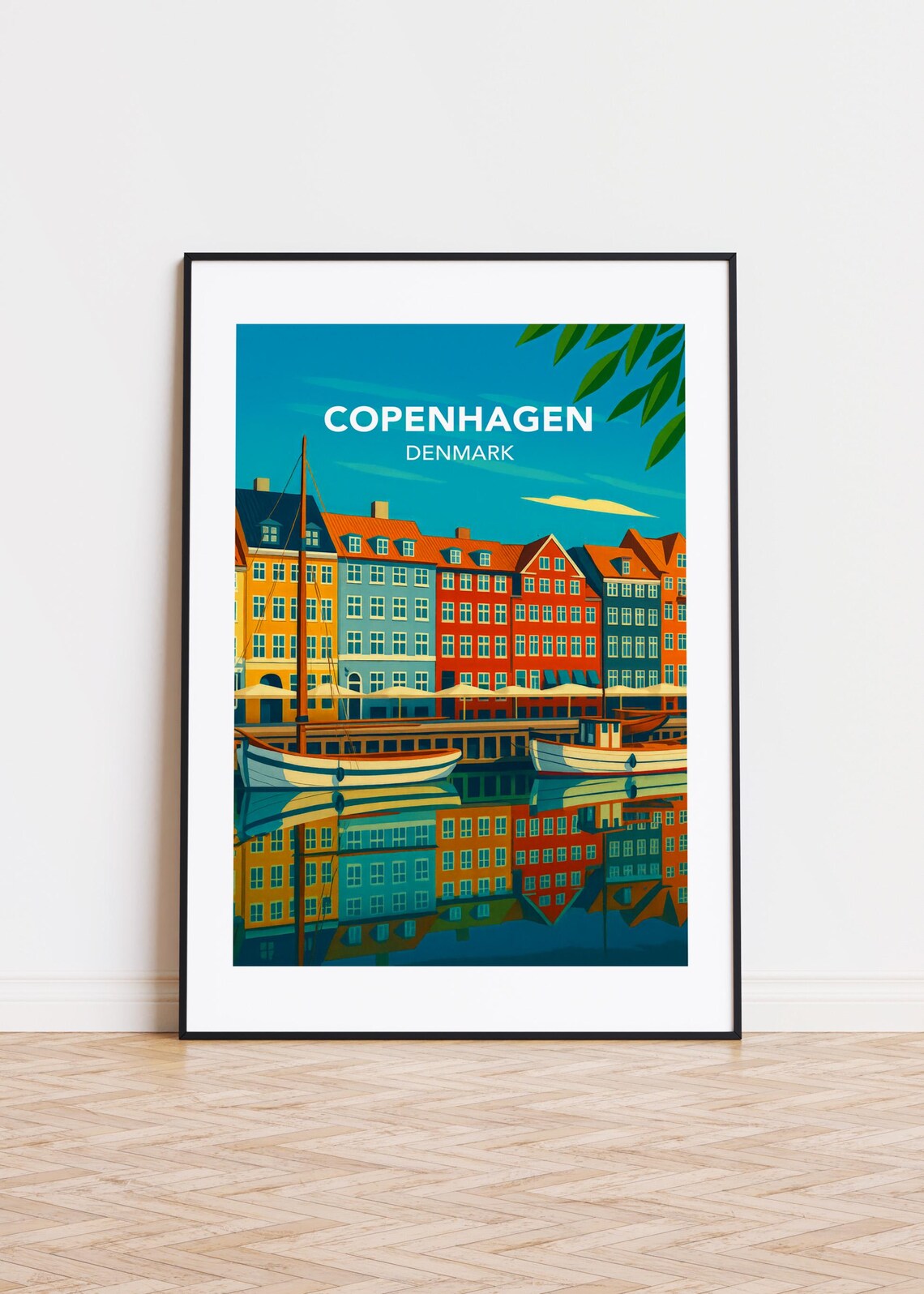 Copenhagen Denmark Nyhavn Harbor Colorful Houses Travel Poster
