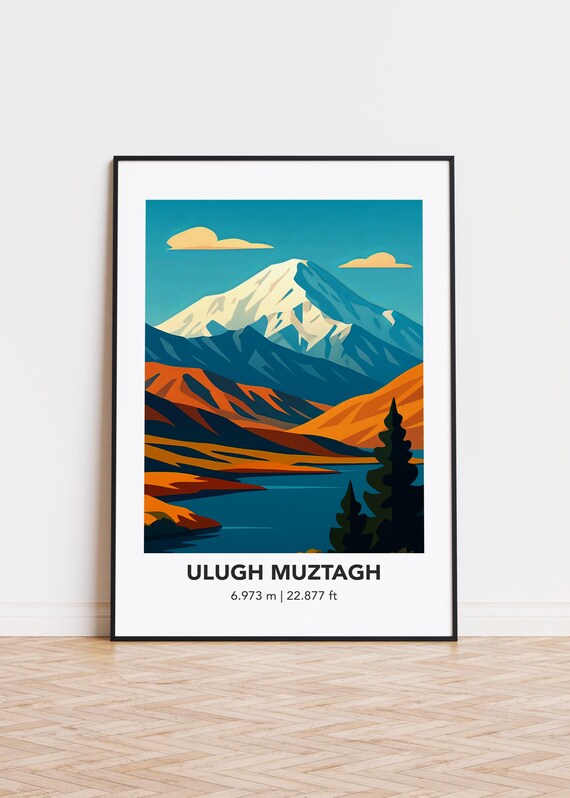 Ulugh Muztagh Illustration Art Print Mountain Poster
