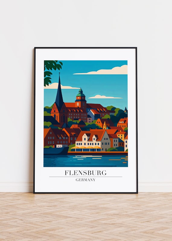 Flensburg Germany Waterfront Church Skyline Harbor Travel Poster