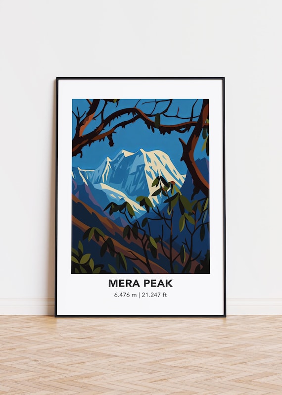 Mera Peak Illustration Art Print Mountain Travel Poster