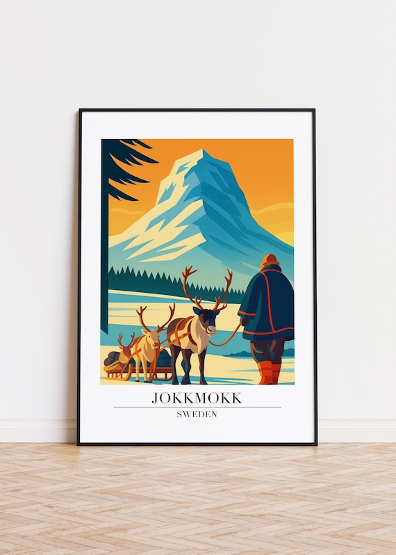 Jokkmokk Sweden Poster Modern Scandinavian Illustration Art