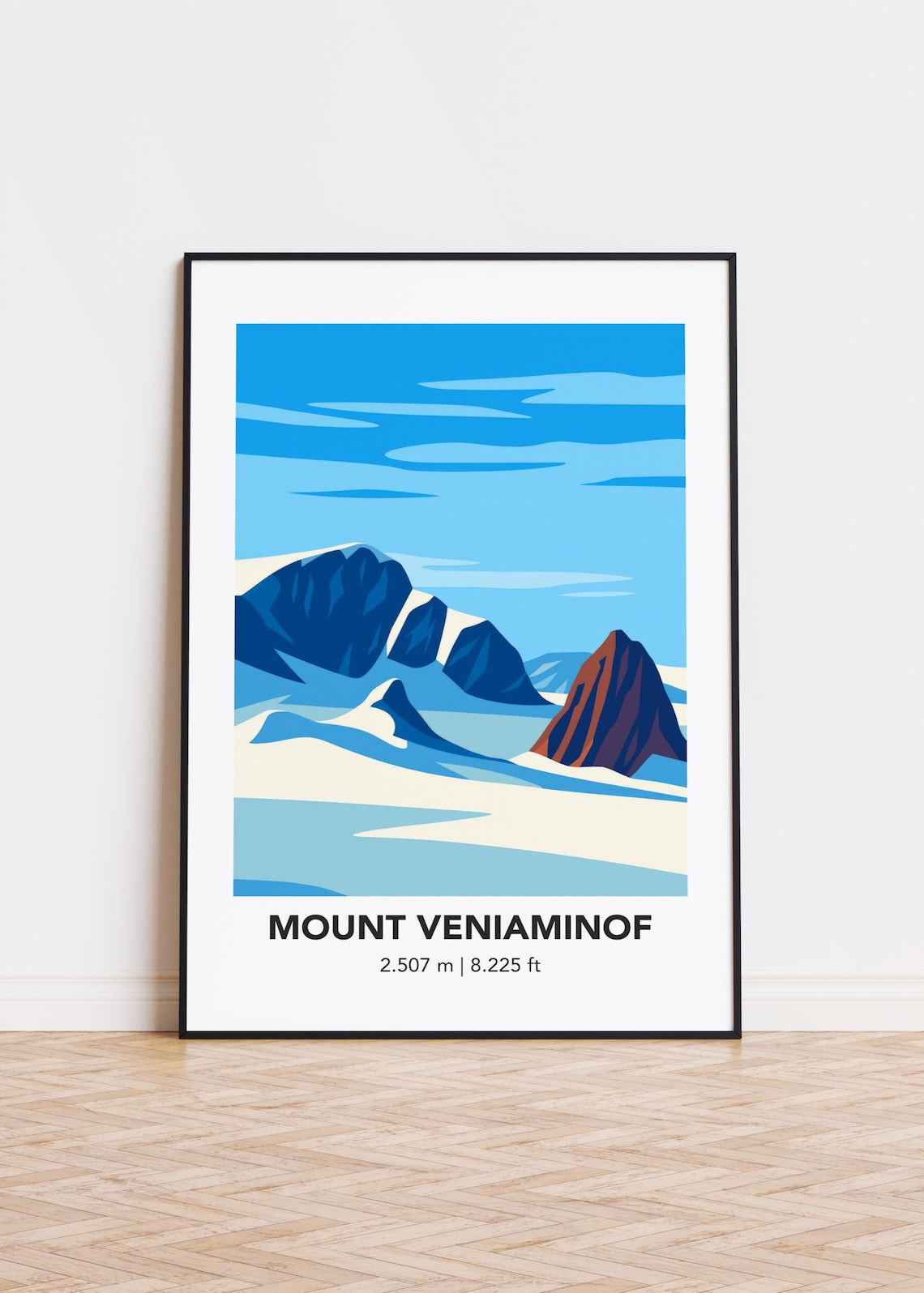 Mount Veniaminof Snowy Blue Peaks 2507 Meter Winter Travel Poster