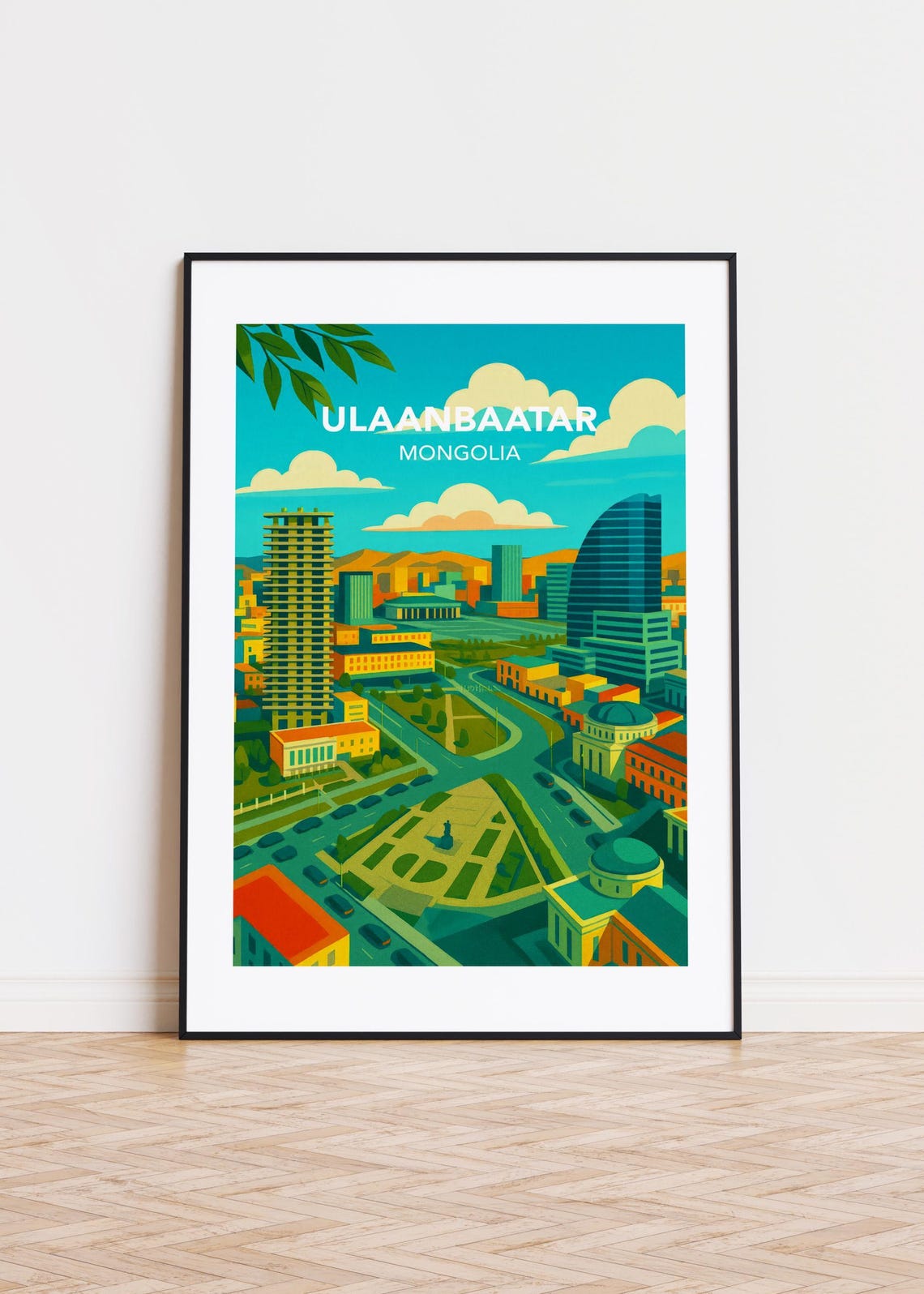 Ulaanbaatar Mongolia City Square Skyline Illustration Poster