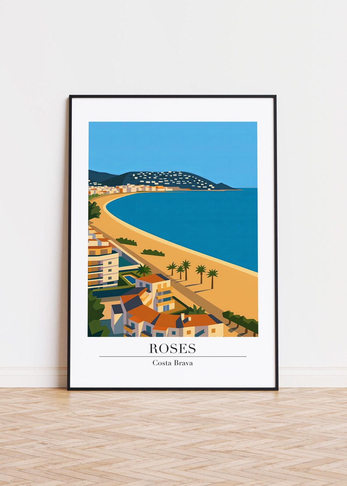 Roses Spain Costa Brava Beach Bay Palm Trees Travel Wall Art