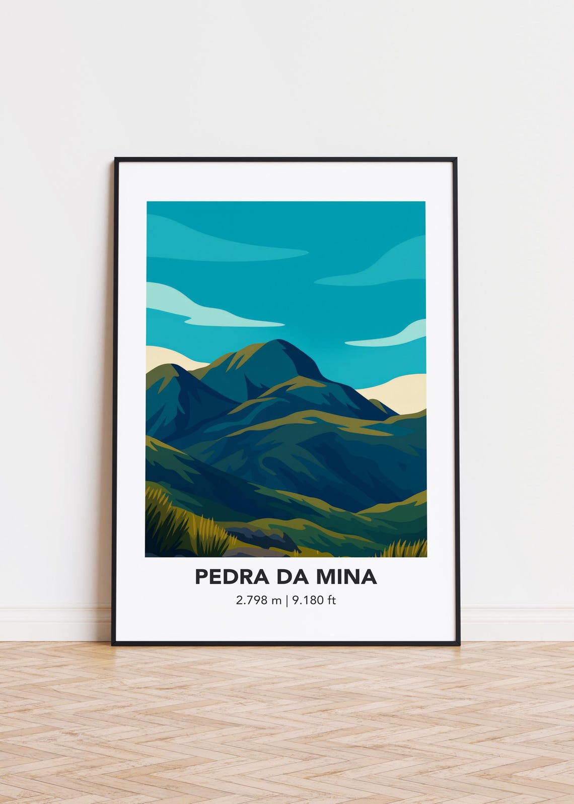 Pedra da Mina Modern Minimalist Blue Mountain Nature Art Poster