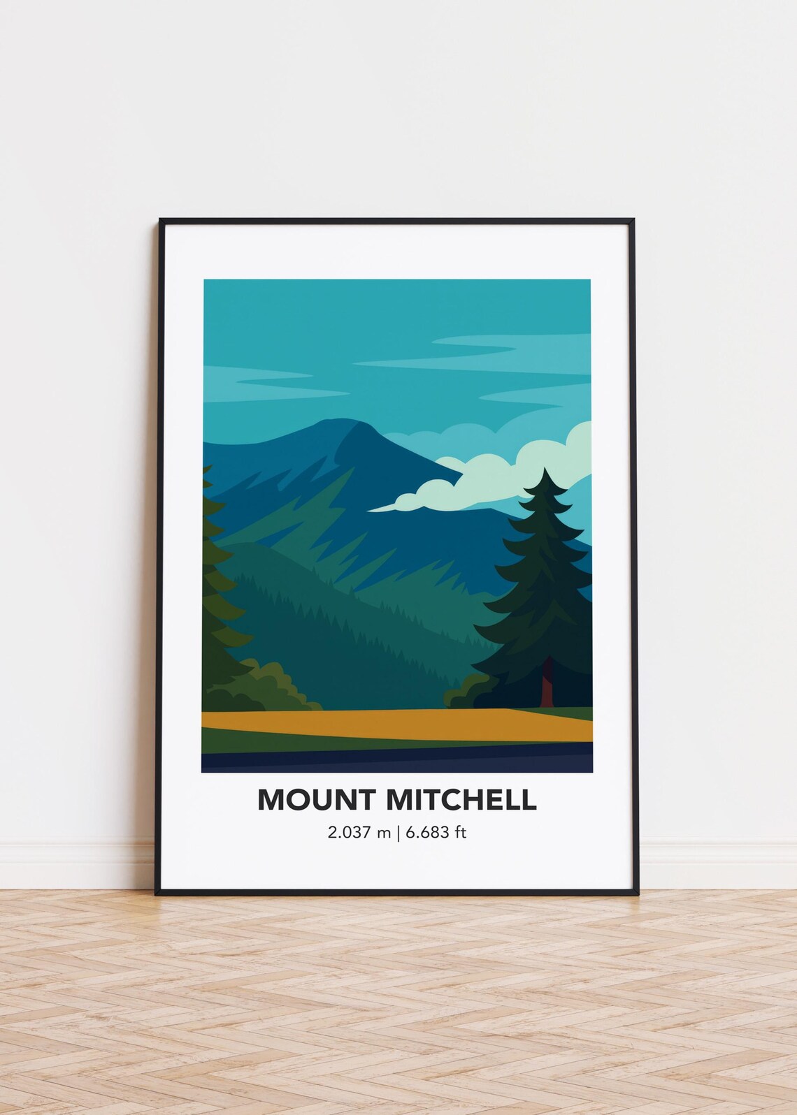 Mount Mitchell, Minimalist Mountain Art Print