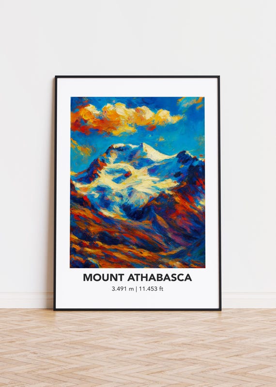 Mount Athabasca Poster Modern Oil Painting Style Mountain Art Print