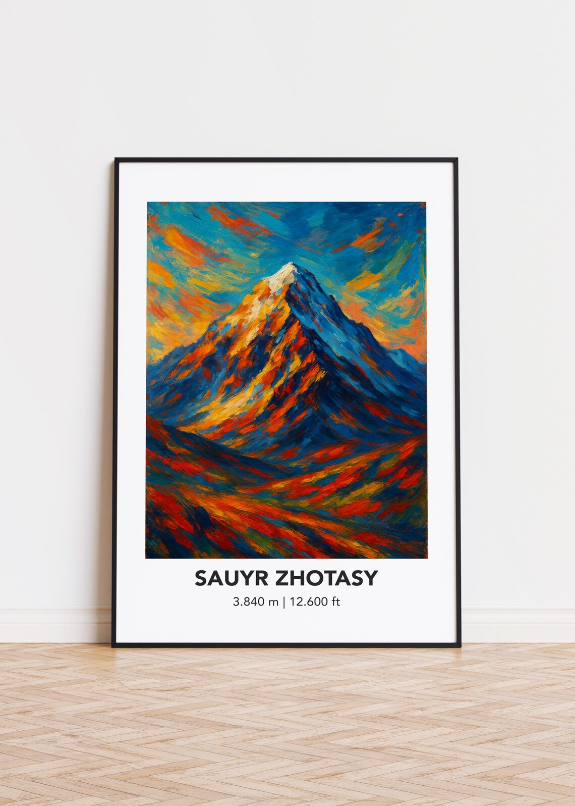 Sauyr Zhotasy Mountain Poster, Modern Oil Painting Style