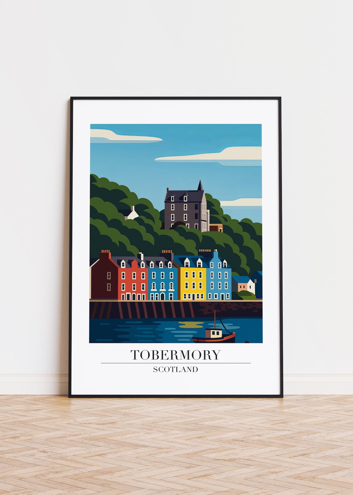 Tobermory Scotland Harbour Houses And Fishing Boat Travel Poster