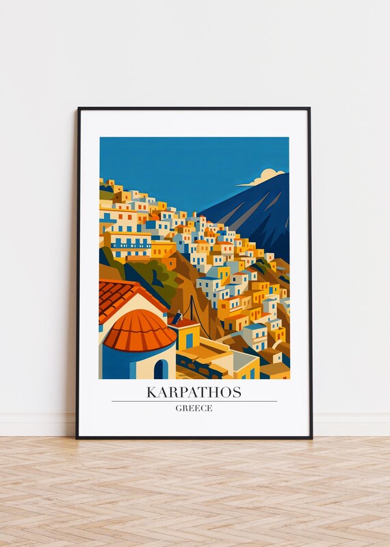 Karpathos Greece Hillside Village Golden Light Travel Poster