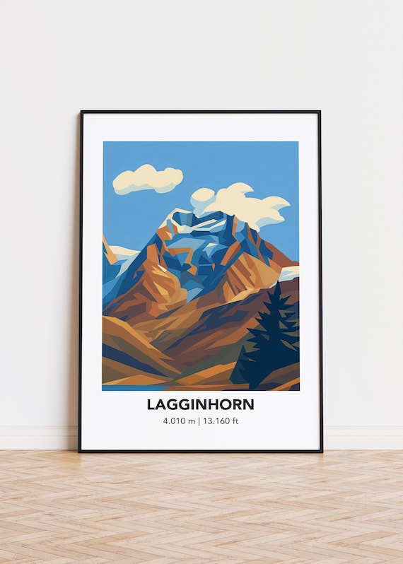 Lagginhorn 4010m Orange Alpine Peaks Minimalist Swiss Mountain Poster