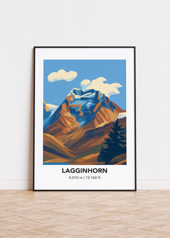 Lagginhorn Mountain Art Print Modern Swiss Illustration