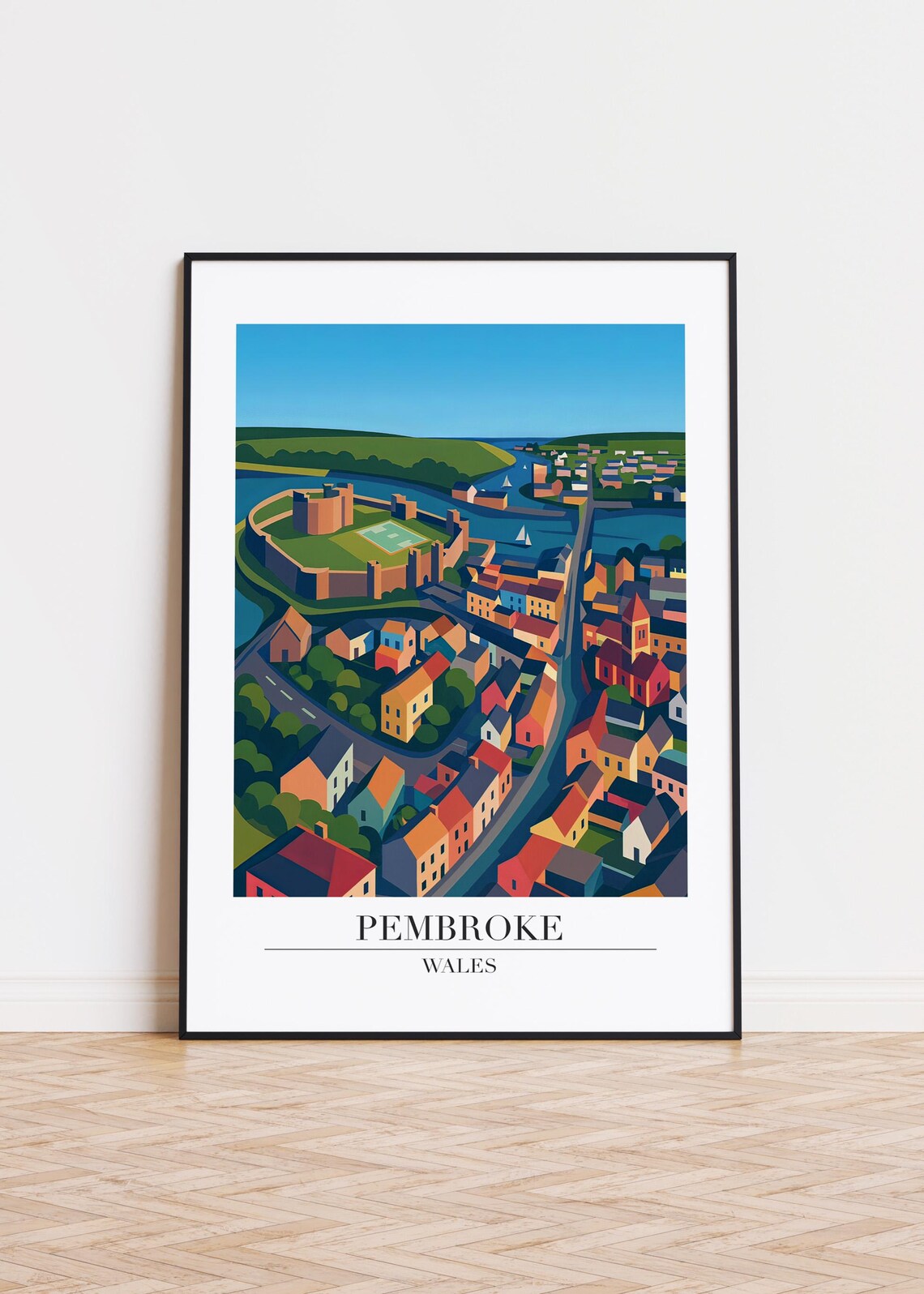 Pembroke Wales Aerial Castle Poster Harbor Town Birdseye Travel Art