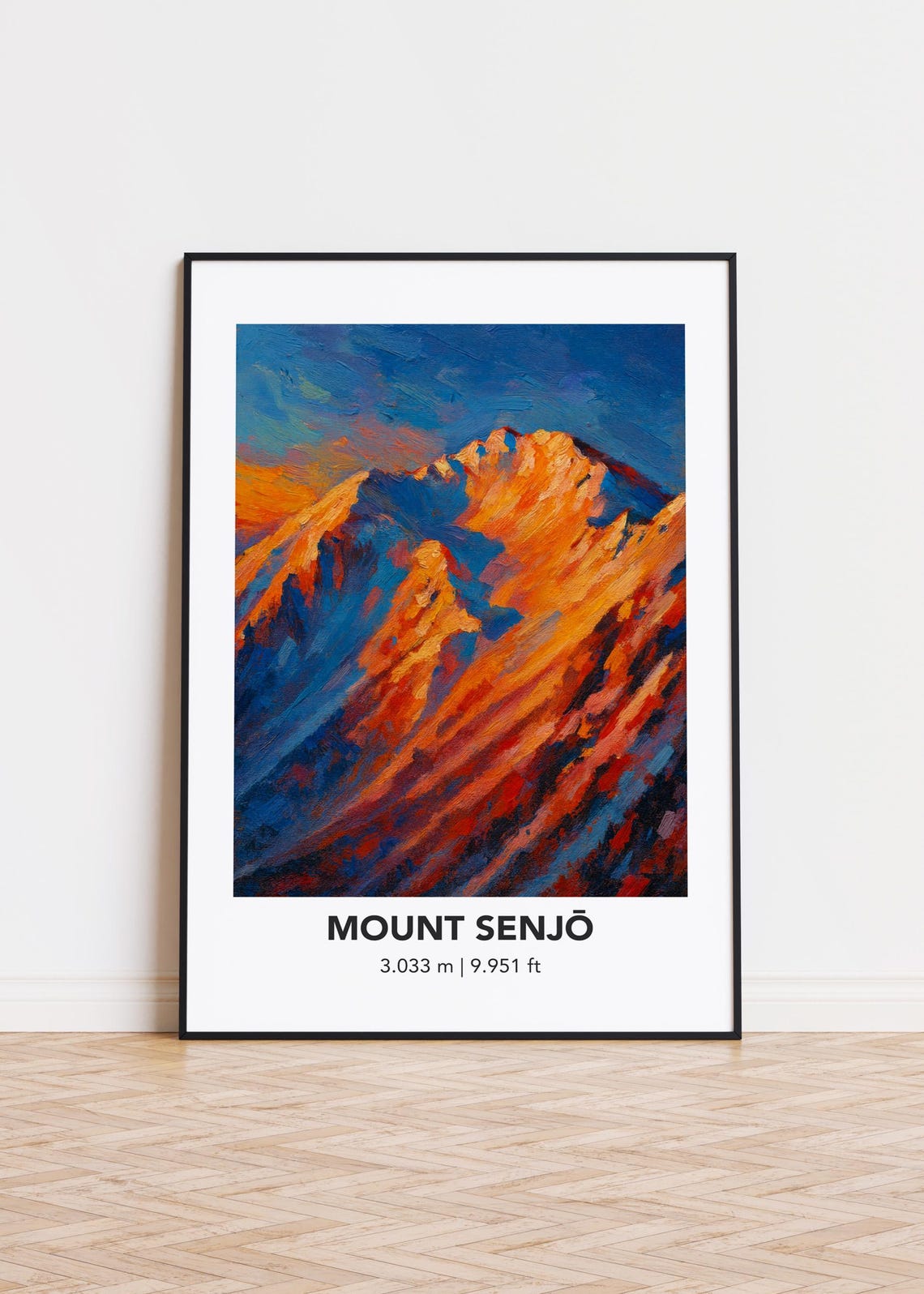 Mount Senjo Sunset Alpine Glow Modern Oil Painting Style Poster