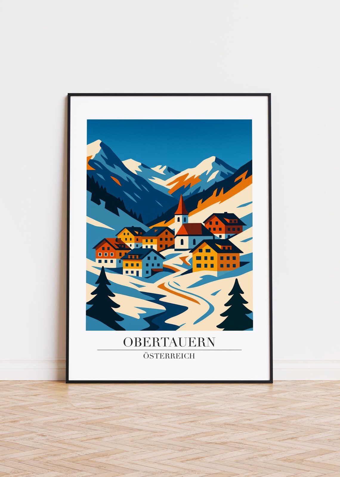 Obertauern Austria Snowy Ski Resort Poster Alpine Winter Travel Decor