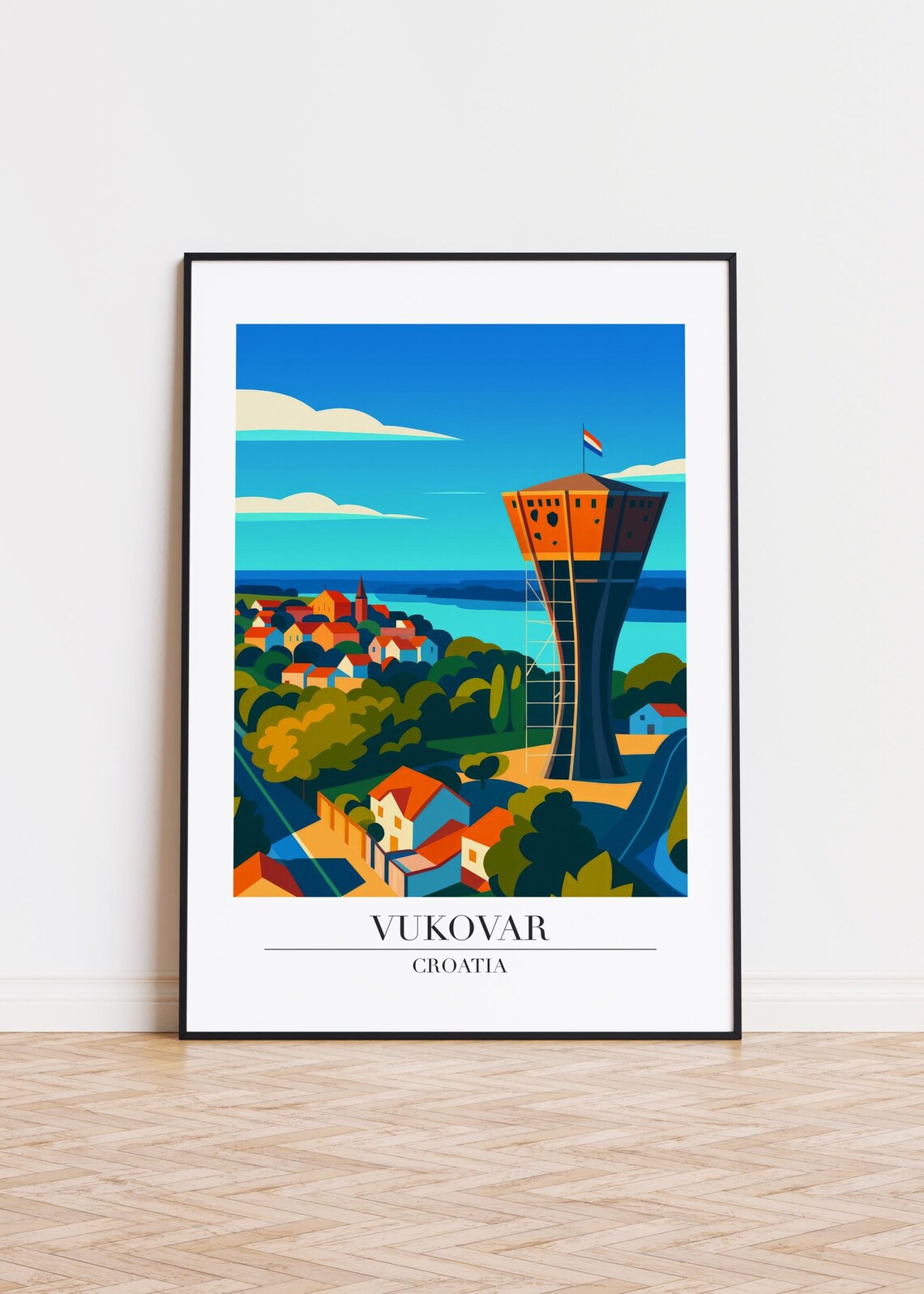 Vukovar Croatia Water Tower Danube River Town Landmark Travel Poster