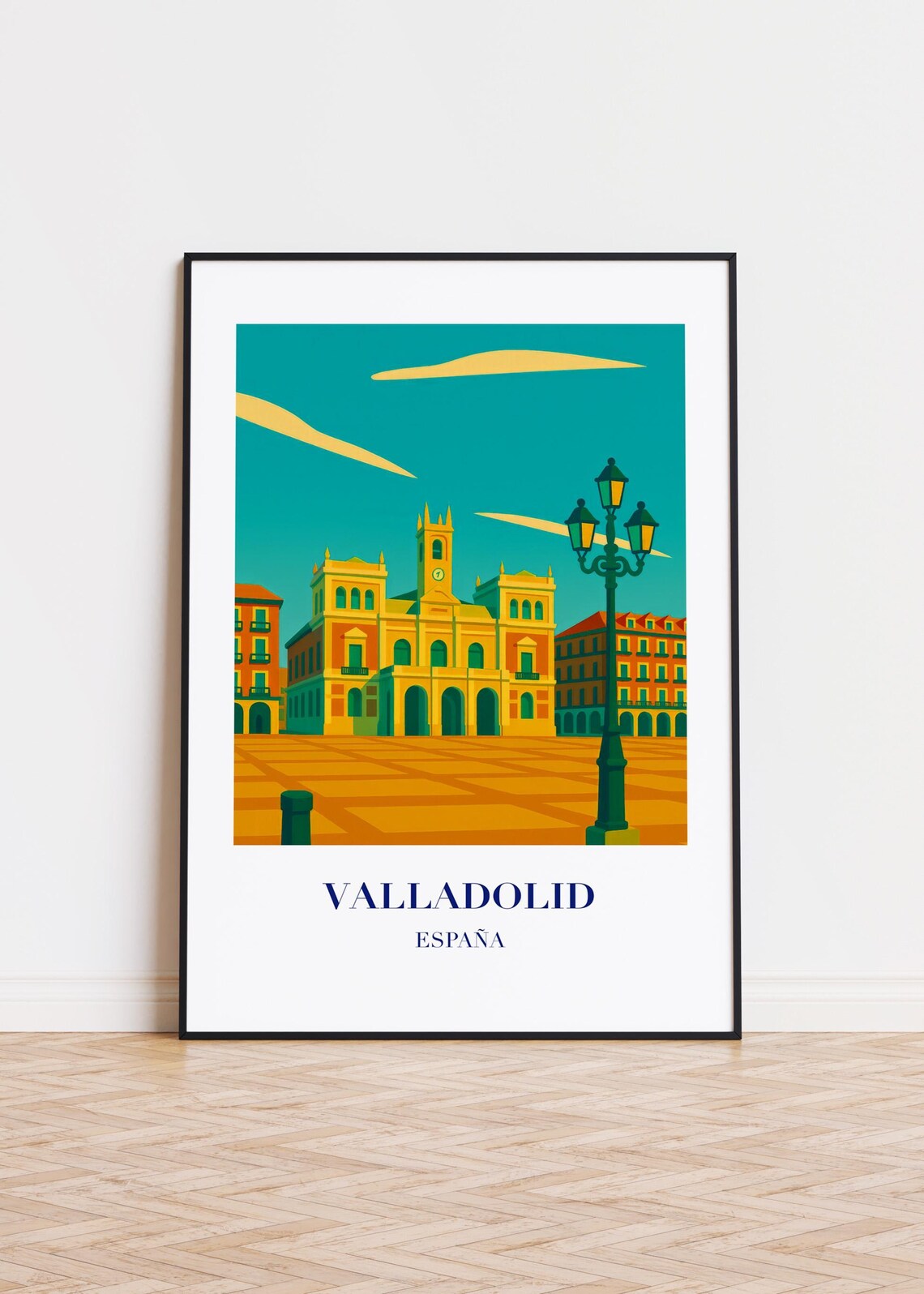 Valladolid España Sunlit Town Hall Plaza Illustrated Travel Poster