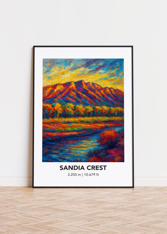 Sandia Crest Mountain Art Poster Modern Oil Painting Style Print