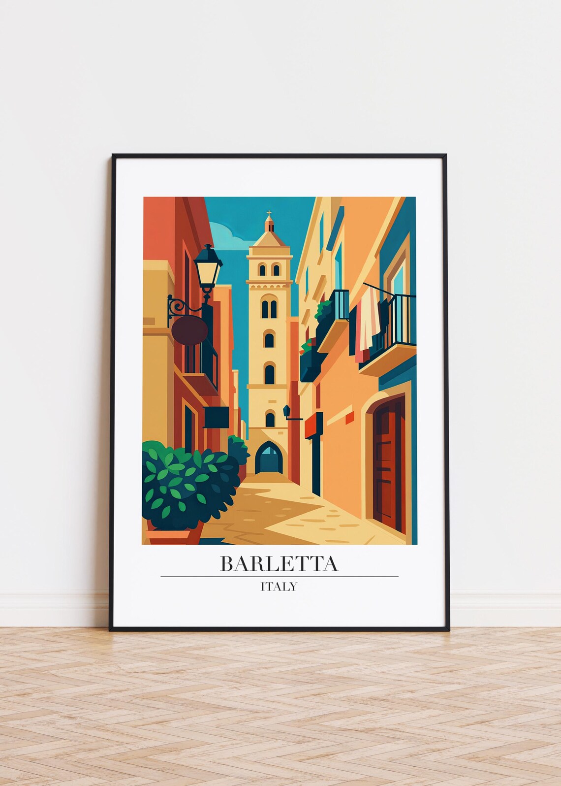 Barletta Italy Old Town Bell Tower Street Scene Travel Art Poster