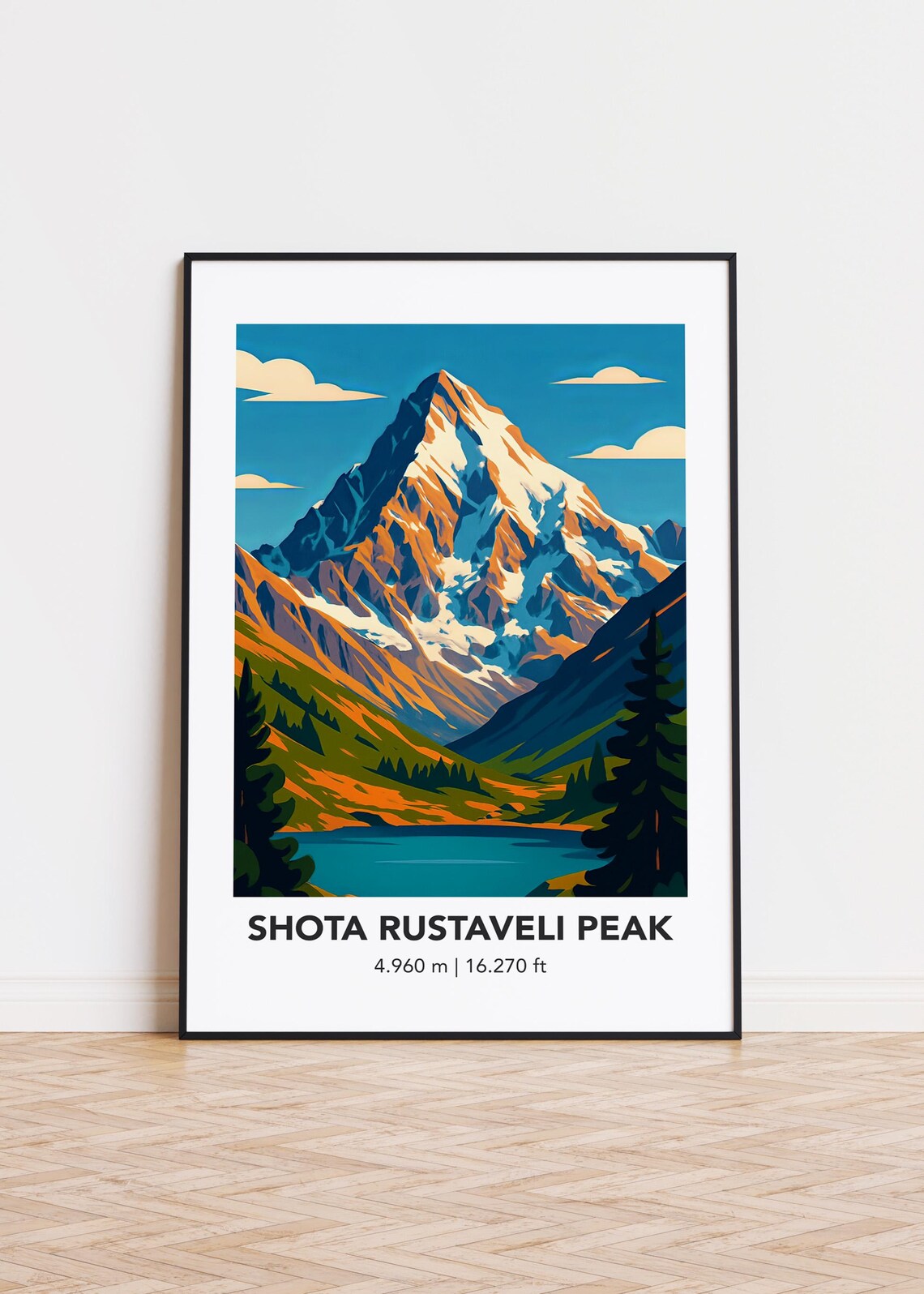 Shota Rustaveli Peak Poster, Modern Mountain Art