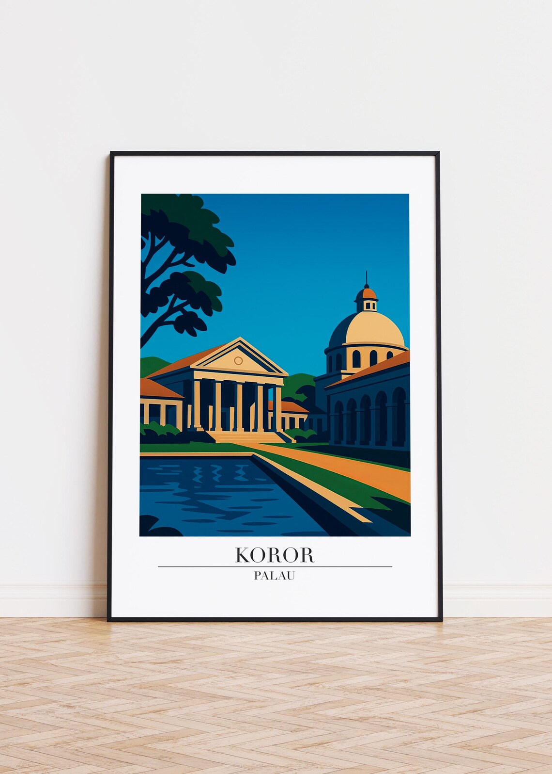 Koror Palau Cityscape Landmark Modern Illustration Travel Poster